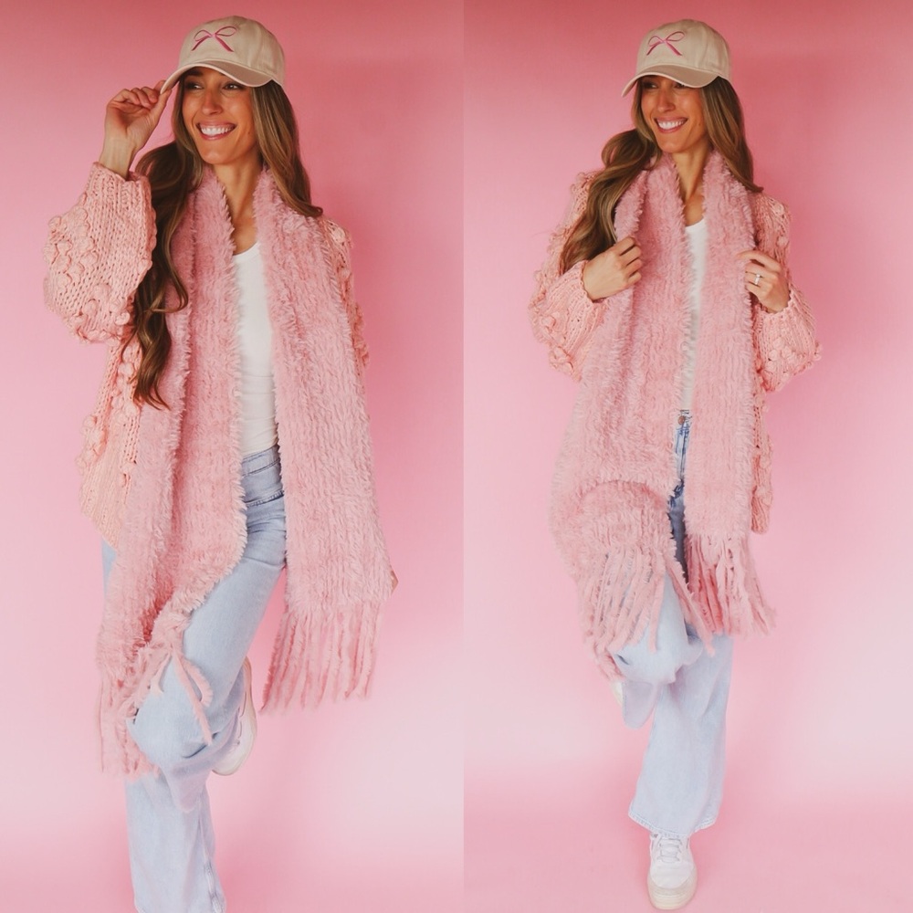 pink soft fuzzy scarf